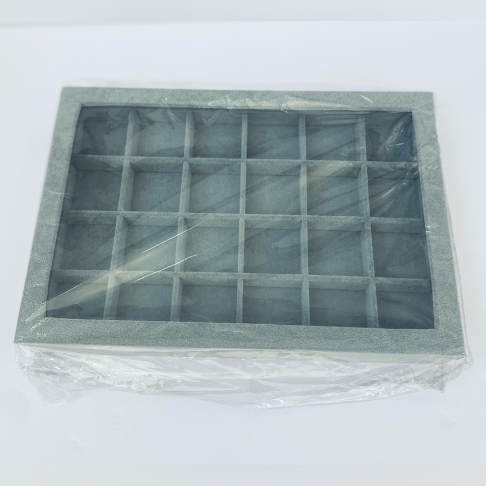 Gray Velvet Jewelry Tray Organizer 24 Compartments Holds Rings Earrings Pendant